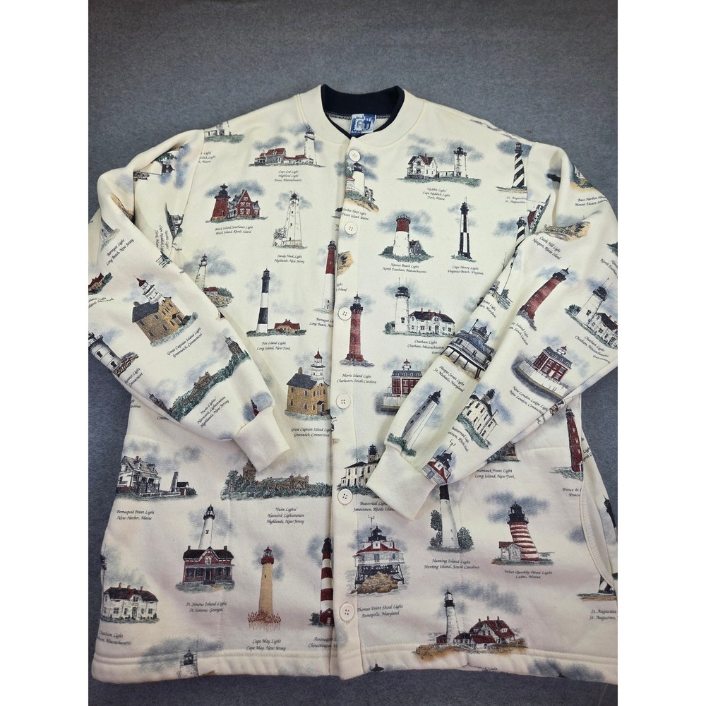 Vintage Art Unlimited Lighthouse Cardigan Sweatshirt 90s All Over Print XL